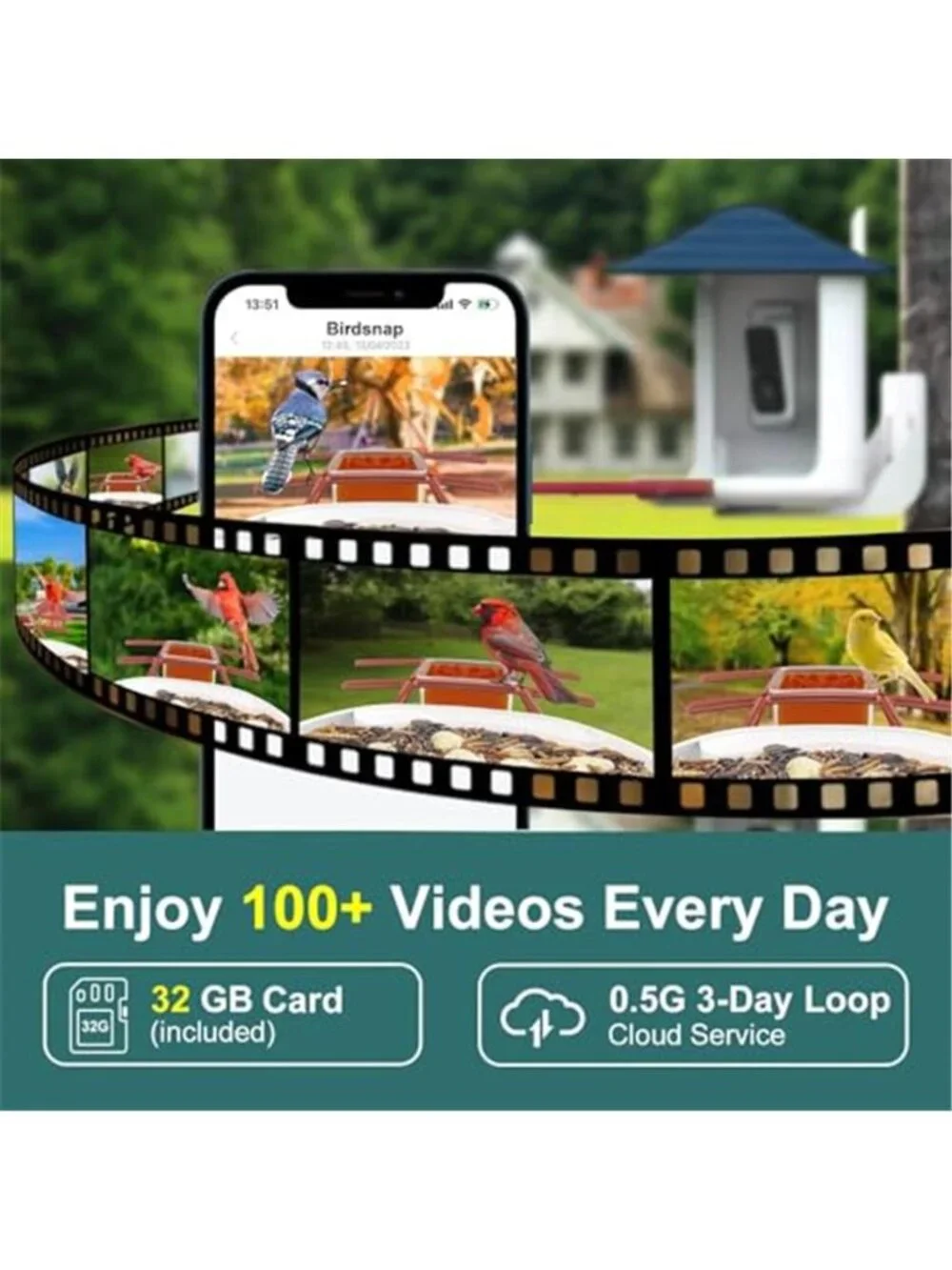 New TUC Bird Feeder with Camera 2K HD Live with 32GB Card Auto Detect